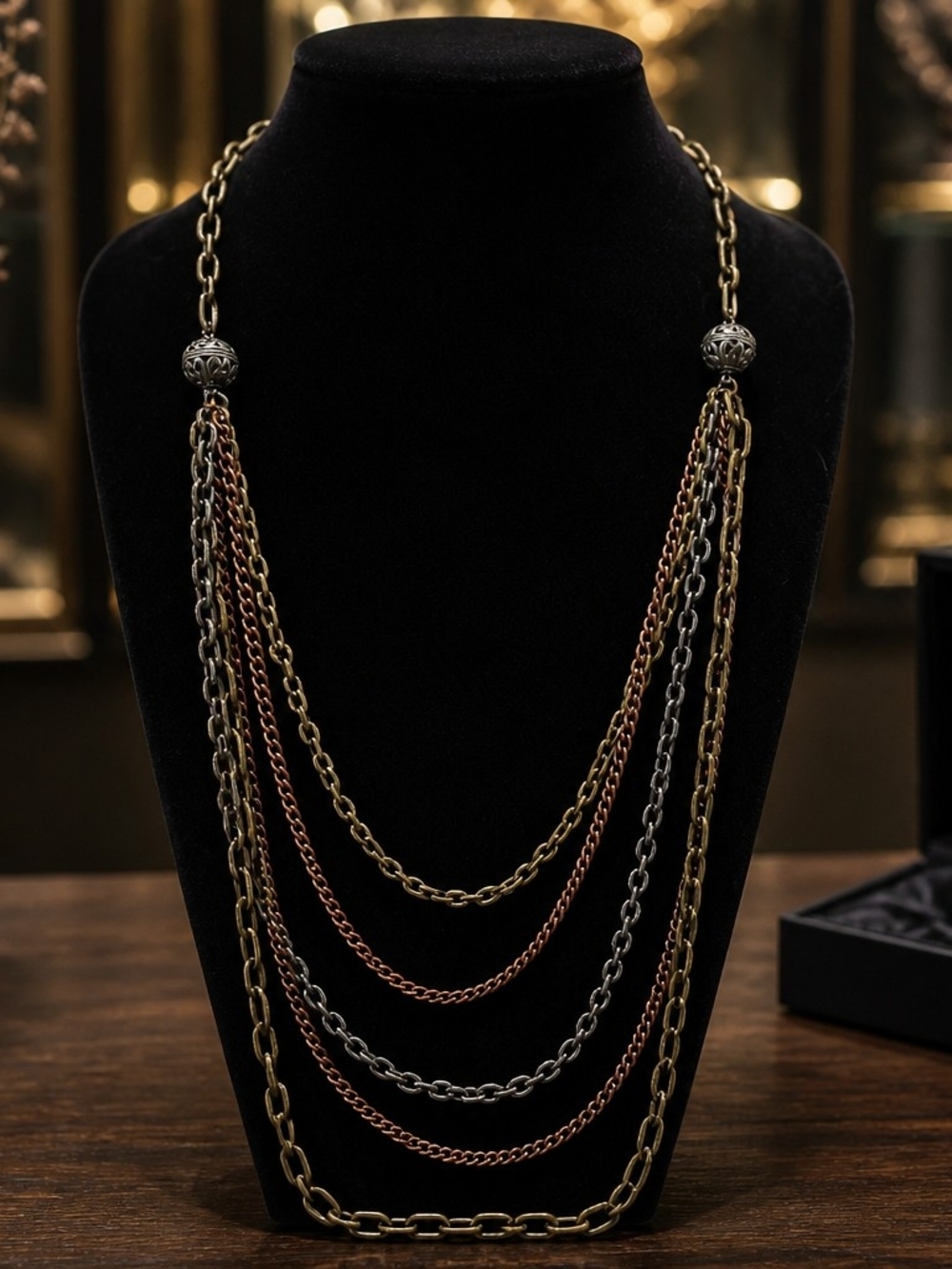 Multi-Tone Layered Chain Necklace - Gold, Rose Gold & Silver
